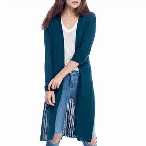 Free People Ribby Rib Cardigan Duster Teal XS